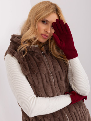 Stylové bordó rukavice s geometrickým vzorem