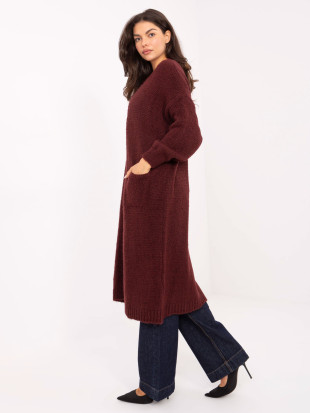 Bordó dlouhý kardigan s kapsami