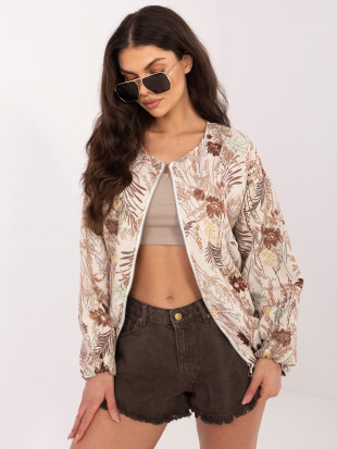 Hnědá květovaná bomber bunda s podšívkou