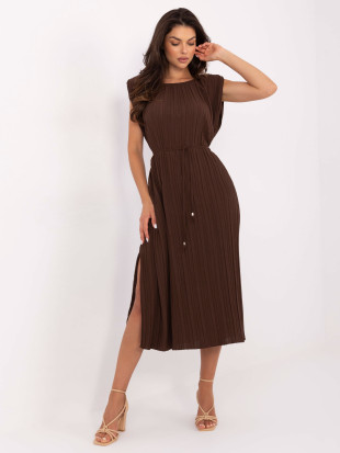 Elegantní midi šaty v tmavě hnědé barvě