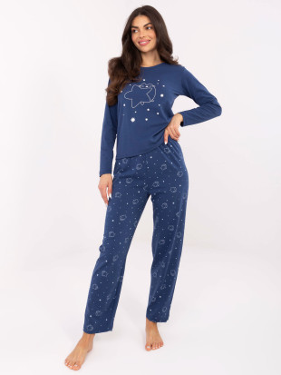 Dámské pyžamo s dlouhým rukávem v tmavě modré barvě