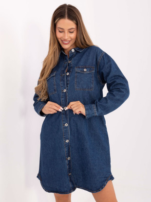 Jednoduché modré šaty s dlouhým rukávem