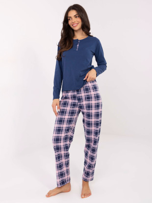 Dámské pyžamo s dlouhým rukávem v tmavě modré barvě