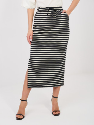 Černá midi sukně s proužky a kapsami