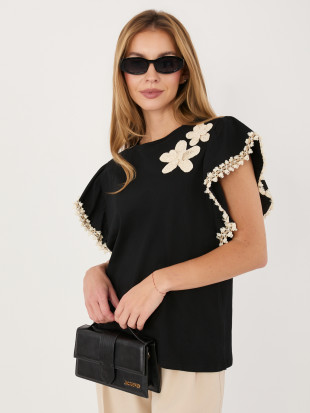 Černá bavlněná halenka s aplikací