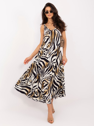 Černé maxi šaty s V výstřihem a zvířecím motivem