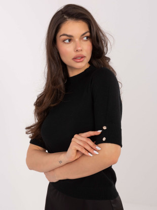 Černý elegantní pulovr s polorolákem a knoflíky