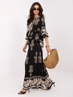 Dámský komplet s potiskem a vázáním, černý