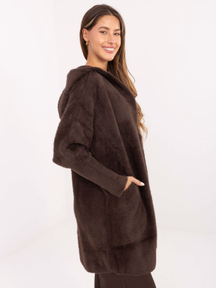 Dámský přechodný kabát s kapucí v hnědé barvě