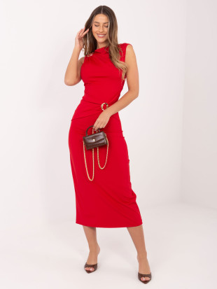 Červené elegantní midi šaty bez rukávů
