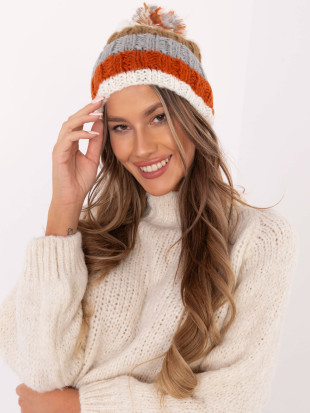 Elegantní čepice s pruhy šedá/terakota