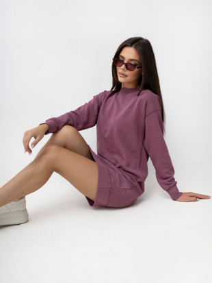 Fialové oversize šaty s dlouhým rukávem