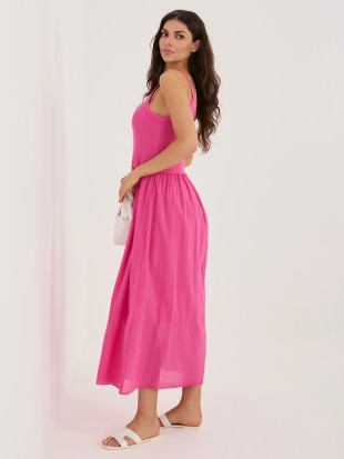 Maxi rozšířené šaty na ramínka, růžové
