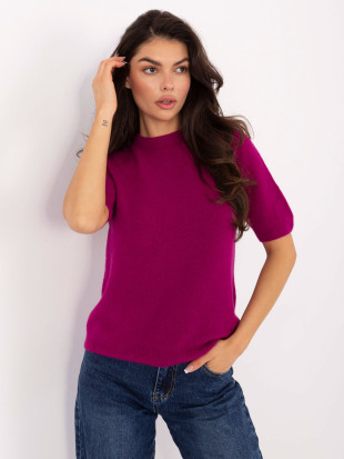 Fuchsiový pletený svetr s krátkým rukávem