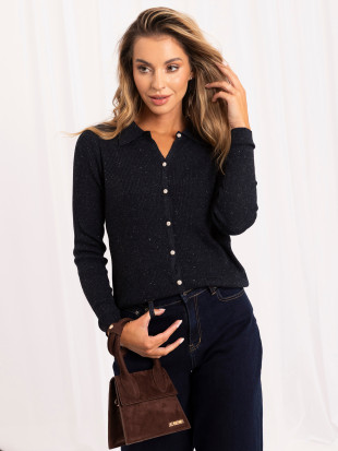 Elegantní tmavě modrý polo svetr s límečkem