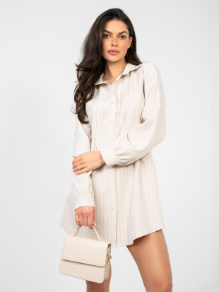 Béžové košilové šaty s proužky a límečkem