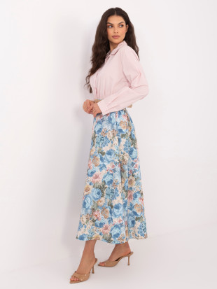 Elegantní midi sukně s květinovým vzorem a páskem, světle modrá