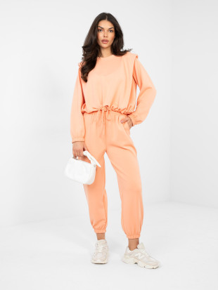 Dámská oranžová souprava s vázáním a dlouhým rukávem