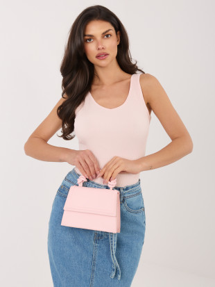 Růžový žebrovaný top na ramínka s výstřihem do V