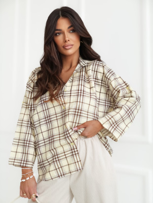 Světle žlutá košile s kostkovaným vzorem a 7/8 rukávy