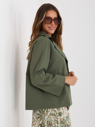 Krátký přechodný kabát v khaki barvě