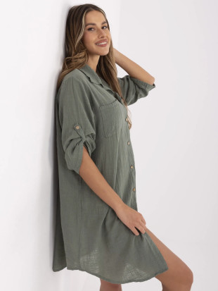 Oversize šaty s 3/4 rukávem v khaki barvě
