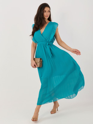 Modré rozšířené midi šaty s páskem