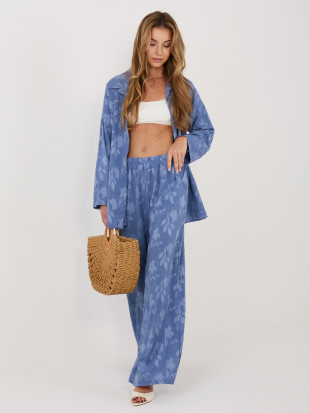 Dámský modrý komplet s košilí a kalhotami