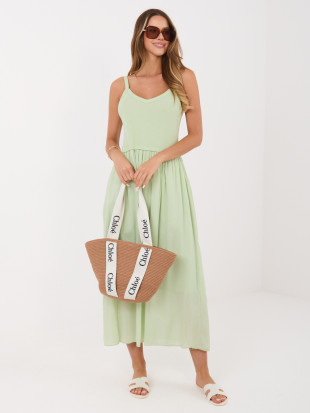 Pistáciové maxi šaty na ramínka
