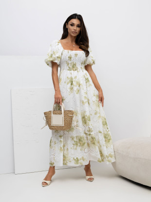 Zelené midi šaty s květinovým vzorem