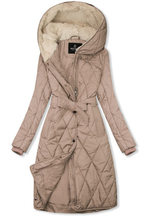 Cappuccino béžová prošívaná bunda s páskem