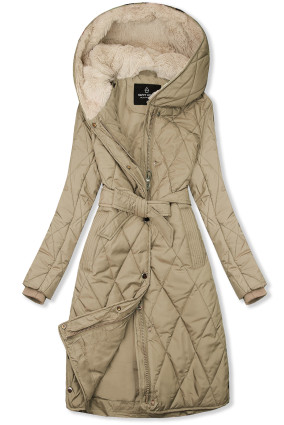 Béžová prošívaná bunda s páskem