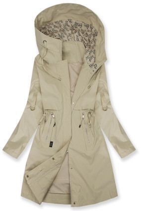 Prodloužená parka s potiskem v kapuci světle béžová