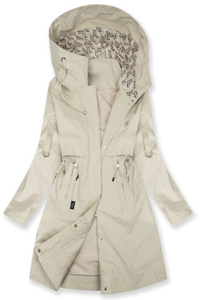 Prodloužená parka s potiskem v kapuci ecru