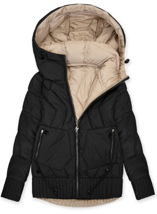 Oboustranná bunda s kapucí černá/béžová