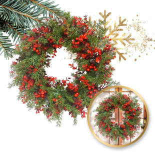 Vánoční věnec na dveře, červená/zelená, 45 cm