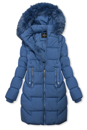 Modrá zimní prošívaná bunda s kožešinou